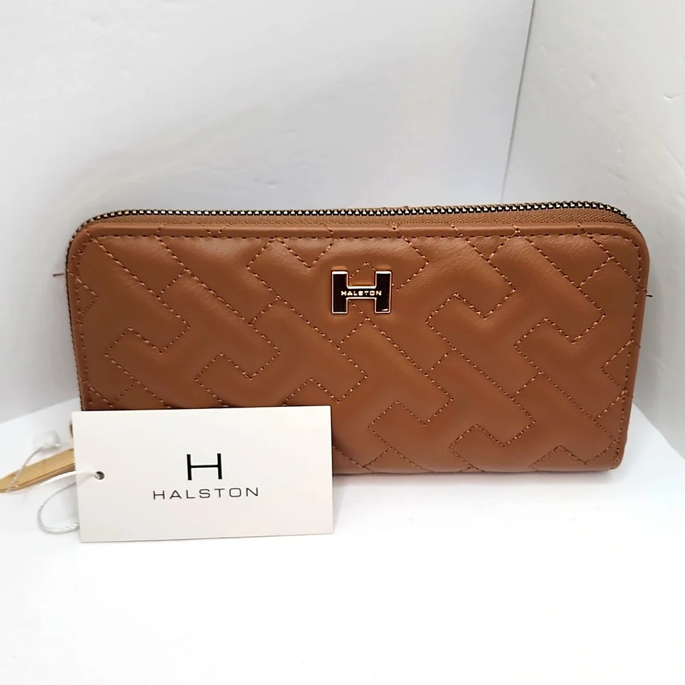 HALSTON WOMEN'S WALLET, CAMEL COLOR WITH ZIPPER